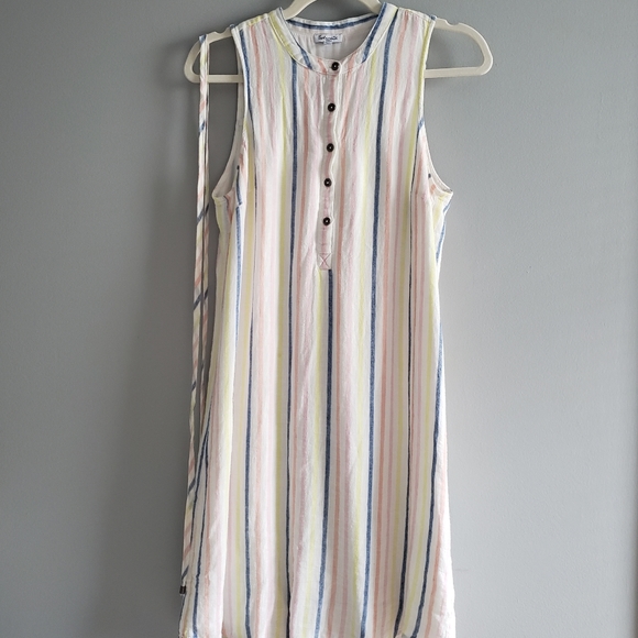 Splendid Linen Blend Button Front Midi Dress in Picnic Stripe - Picture 6 of 16